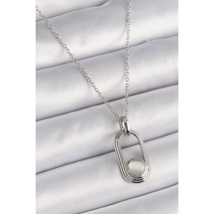 316L Çelik Gümüş Renk Zincir Beyaz Kedi Göz Model Kadın Kolye - TJ-BKO9612 316L Çelik Gümüş Renk Zincir Beyaz Kedi Göz Model Kadın Kolye - TJ-BKO9612