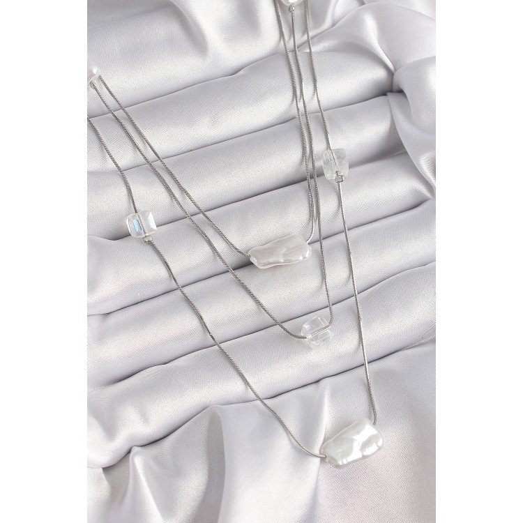 Pirinç Gümüş Renk Ezme İnci Model Çoklu Kadın Kolye - TJ-BKO9620 Pirinç Gümüş Renk Ezme İnci Model Çoklu Kadın Kolye - TJ-BKO9620