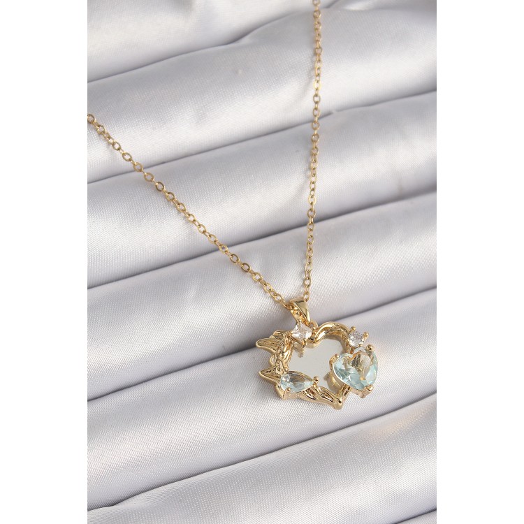 316L Steel Gold Color Chain Mirror Heart Model Zircon Stone Heart Model Women's Necklace - TJ-BKO9632 316L Steel Gold Color Chain Mirror Heart Model Zircon Stone Heart Model Women's Necklace - TJ-BKO9632