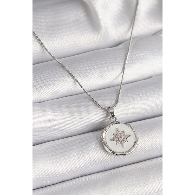 316L Çelik Gümüş Renk Zincir Beyaz Sedefli Zirkon Taşlı Yıldız İşleme Model Kadın Kolye - TJ-BKO9635 316L Çelik Gümüş Renk Zincir Beyaz Sedefli Zirkon Taşlı Yıldız İşleme Model Kadın Kolye - TJ-BKO9635