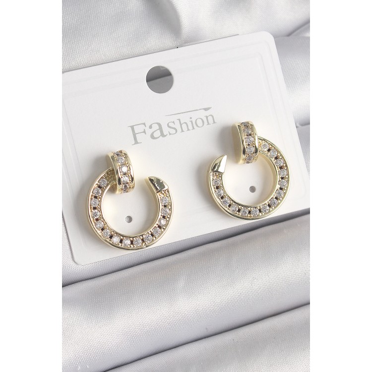 Pirinç Gold Renk Zirkon Taşlı Çivi Halka Model Kadın Küpe - TJ-BKP9846 Pirinç Gold Renk Zirkon Taşlı Çivi Halka Model Kadın Küpe - TJ-BKP9846