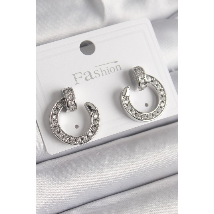 Pirinç Gümüş Renk Zirkon Taşlı Çivi Halka Model Kadın Küpe - TJ-BKP9847 Pirinç Gümüş Renk Zirkon Taşlı Çivi Halka Model Kadın Küpe - TJ-BKP9847