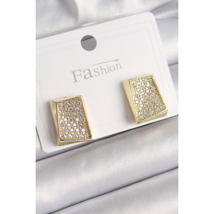 Pirinç Gold Renk Zirkon Taşlı Plaka Model Kadın Küpe - TJ-BKP9848 Pirinç Gold Renk Zirkon Taşlı Plaka Model Kadın Küpe - TJ-BKP9848