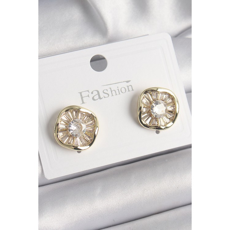 Pirinç Gold Renk Zirkon Taşlı Yonca Model Kadın Küpe - TJ-BKP9850 Pirinç Gold Renk Zirkon Taşlı Yonca Model Kadın Küpe - TJ-BKP9850