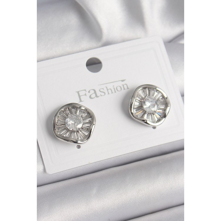 Pirinç Gümüş Renk Zirkon Taşlı Yonca Model Kadın Küpe - TJ-BKP9851 Pirinç Gümüş Renk Zirkon Taşlı Yonca Model Kadın Küpe - TJ-BKP9851