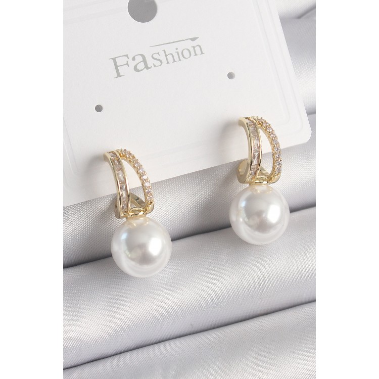 Brass Gold Color Zircon Stone Hoop Pearl Women's Earrings - TJ-BKP9854 Brass Gold Color Zircon Stone Hoop Pearl Women's Earrings - TJ-BKP9854
