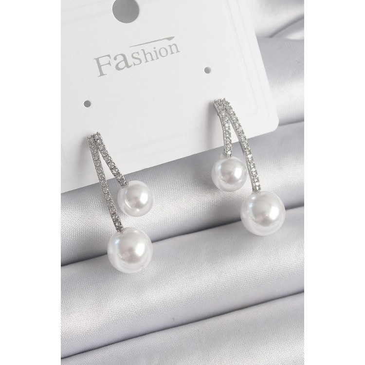 Brass Silver Color Zircon Stone Branch Model Pearl Women's Earrings - TJ-BKP9855 Brass Silver Color Zircon Stone Branch Model Pearl Women's Earrings - TJ-BKP9855