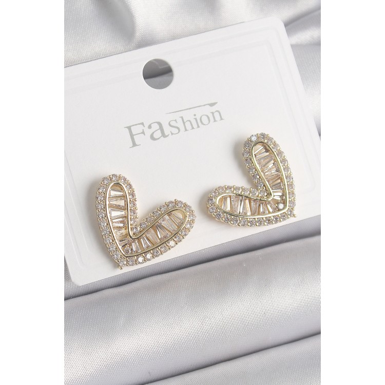 Brass Gold Color Zircon Stone Heart Model Women's Earrings - TJ-BKP9858 Brass Gold Color Zircon Stone Heart Model Women's Earrings - TJ-BKP9858