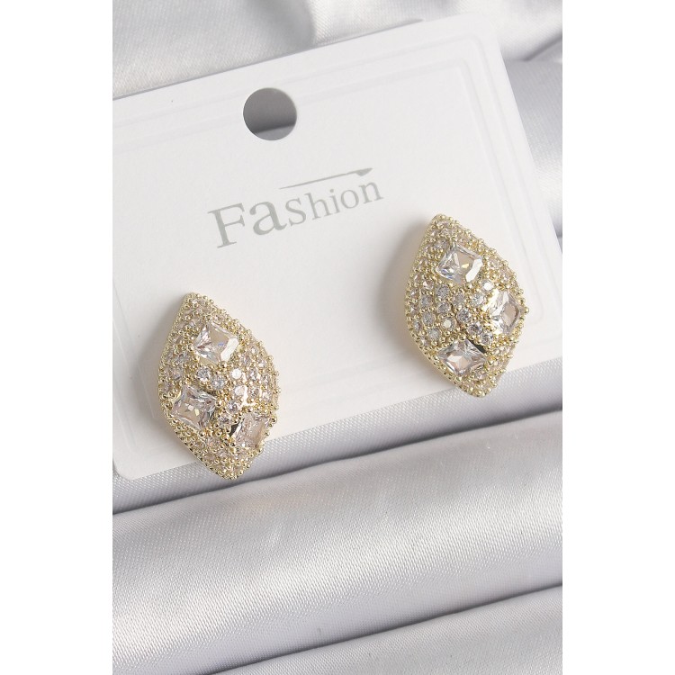 Pirinç Gold Renk Zirkon Taş İşlemeli Damla Model Kadın Küpe - TJ-BKP9862 Pirinç Gold Renk Zirkon Taş İşlemeli Damla Model Kadın Küpe - TJ-BKP9862