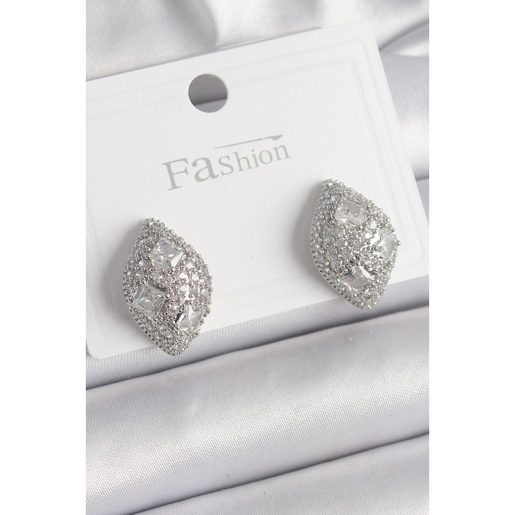 Pirinç Gümüş Renk Zirkon Taş İşlemeli Damla Model Kadın Küpe - TJ-BKP9863 Pirinç Gümüş Renk Zirkon Taş İşlemeli Damla Model Kadın Küpe - TJ-BKP9863