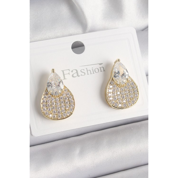 Pirinç Gold Renk Zirkon Taşlı Damla Model Kadın Küpe - TJ-BKP9870 Pirinç Gold Renk Zirkon Taşlı Damla Model Kadın Küpe - TJ-BKP9870