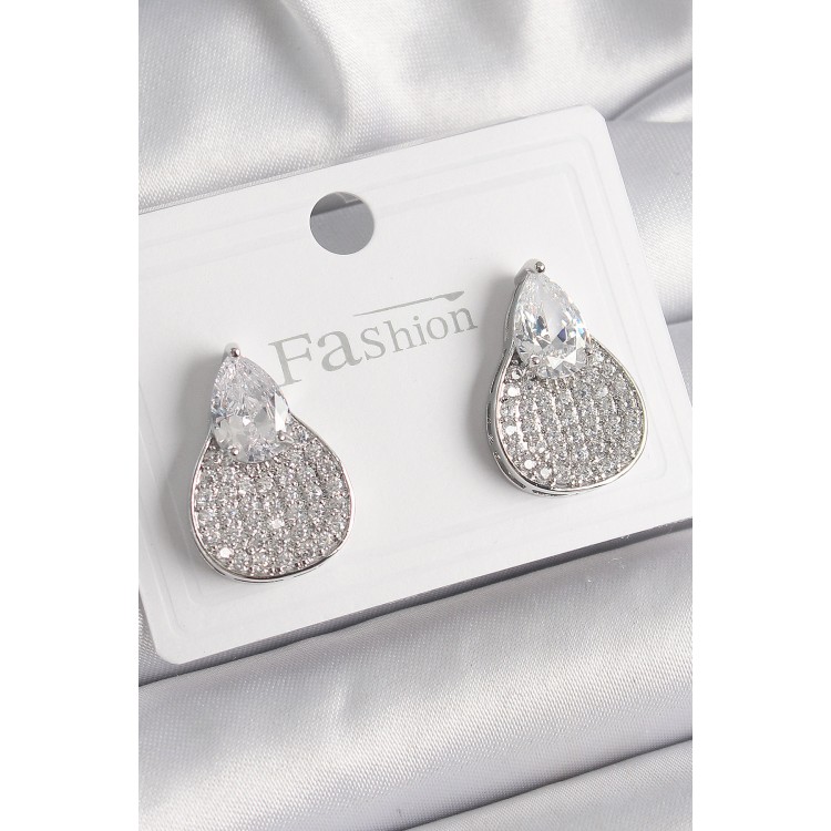 Pirinç Gümüş Renk Zirkon Taşlı Damla Model Kadın Küpe - TJ-BKP9871 Pirinç Gümüş Renk Zirkon Taşlı Damla Model Kadın Küpe - TJ-BKP9871