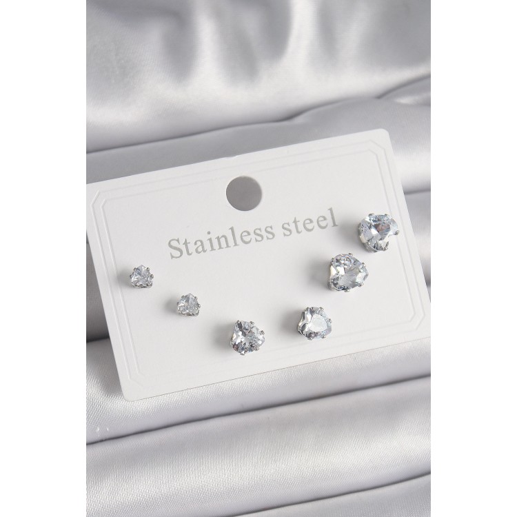 316L Steel Silver Color Zircon Stone Heart Model Women's Earring Set - TJ-BKP9879 316L Steel Silver Color Zircon Stone Heart Model Women's Earring Set - TJ-BKP9879