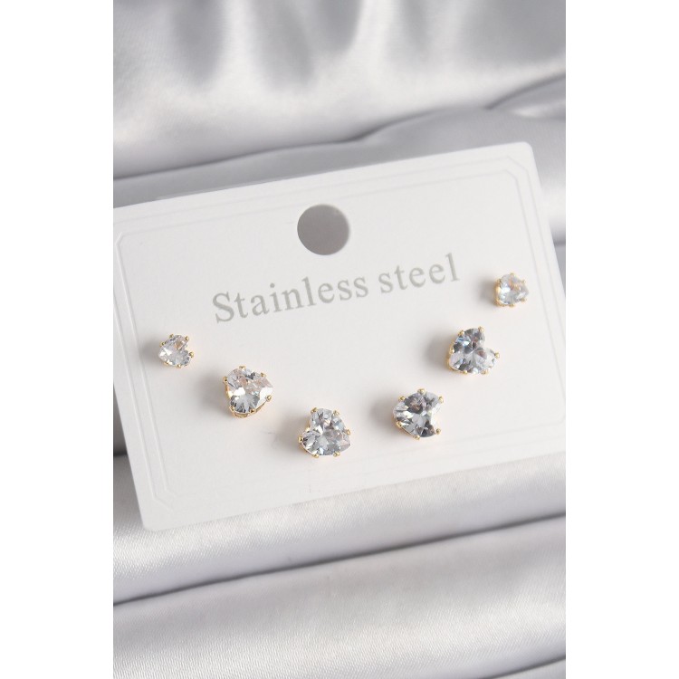 316L Steel Gold Color Zircon Stone Heart Model Women's Earring Set - TJ-BKP9880 316L Steel Gold Color Zircon Stone Heart Model Women's Earring Set - TJ-BKP9880