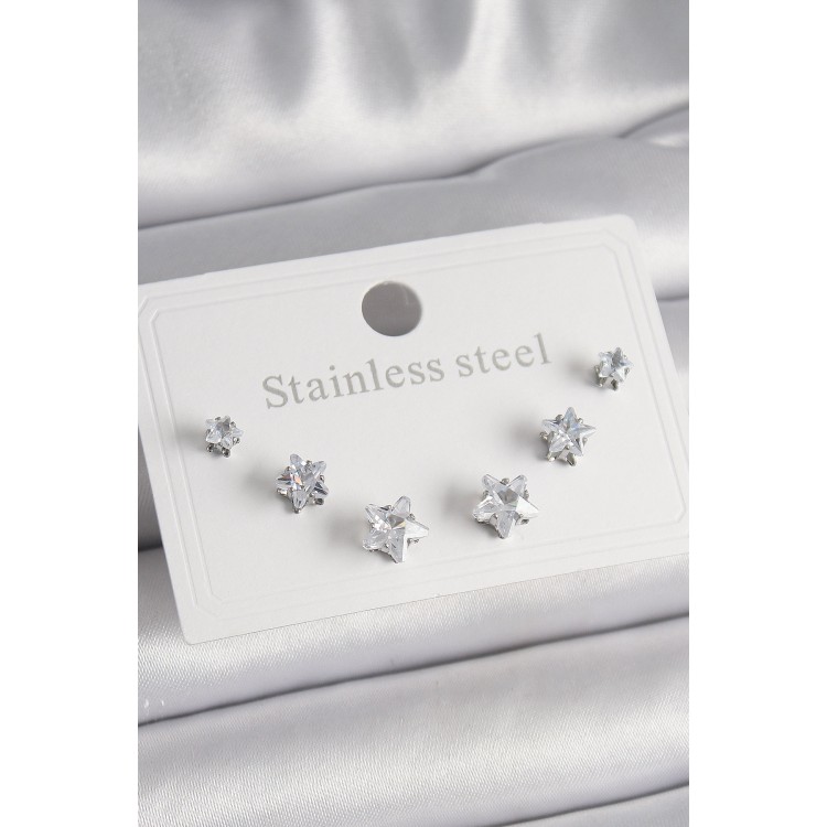 316L Steel Silver Color Zircon Stone Star Model Women's Earring Set - TJ-BKP9881 316L Steel Silver Color Zircon Stone Star Model Women's Earring Set - TJ-BKP9881