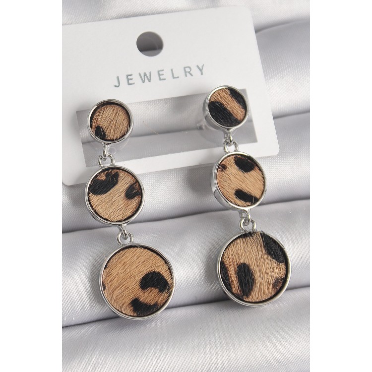 Pirinç Gümüş Renk 3'Lü Daire Plaka Leopar Desenli Kadın Küpe - TJ-BKP9892 Pirinç Gümüş Renk 3'Lü Daire Plaka Leopar Desenli Kadın Küpe - TJ-BKP9892