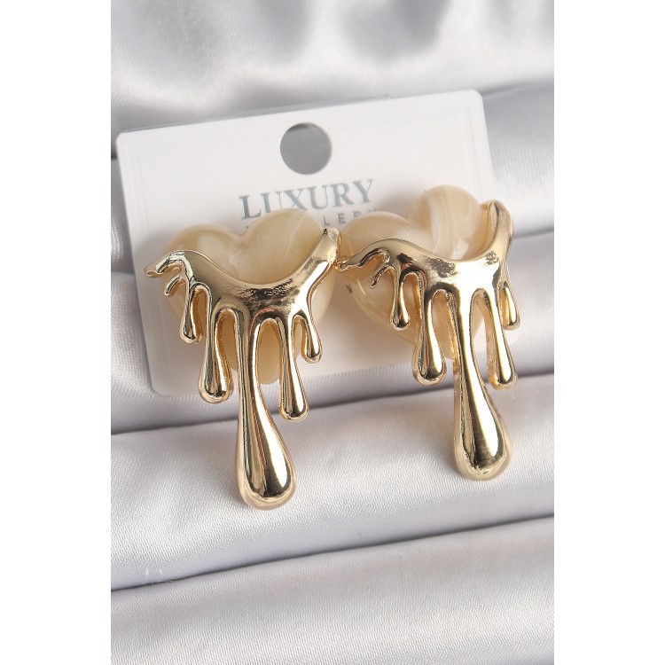 Pirinç Gold Renk Beyaz Sedefli Akan Kalp Model Kadın Küpe - TJ-BKP9893 Pirinç Gold Renk Beyaz Sedefli Akan Kalp Model Kadın Küpe - TJ-BKP9893