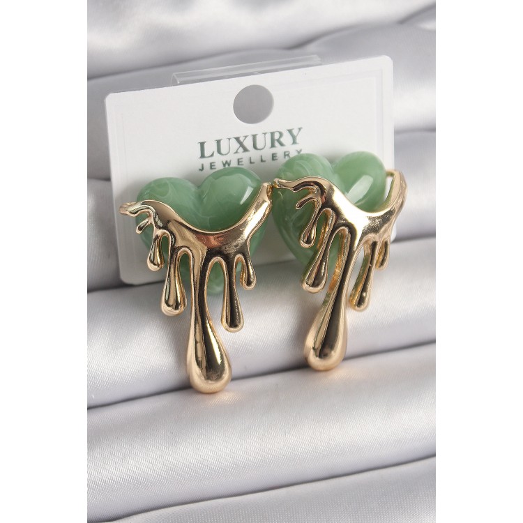 Pirinç Gold Renk Yeşil Sedefli Akan Kalp Model Kadın Küpe - TJ-BKP9894 Pirinç Gold Renk Yeşil Sedefli Akan Kalp Model Kadın Küpe - TJ-BKP9894