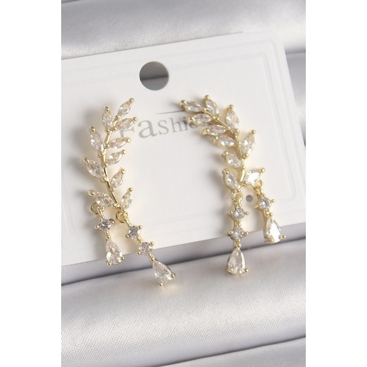 Brass Gold Color Zircon Stone Spike Model Women's Earrings - TJ-BKP9905 Brass Gold Color Zircon Stone Spike Model Women's Earrings - TJ-BKP9905