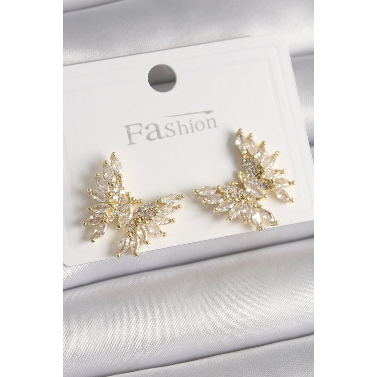 Pirinç Gold Renk Zirkon Taşlı Kelebek Model Kadın Küpe - TJ-BKP9907