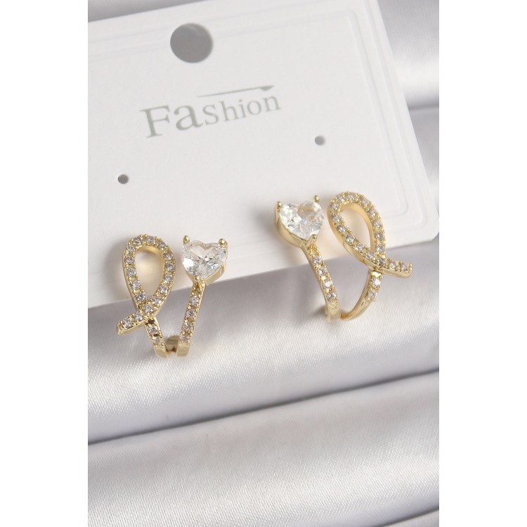 Pirinç Gold Renk Düğüm Model Zirkon Taşlı Kalp Detay Kadın Küpe - TJ-BKP9909 Pirinç Gold Renk Düğüm Model Zirkon Taşlı Kalp Detay Kadın Küpe - TJ-BKP9909