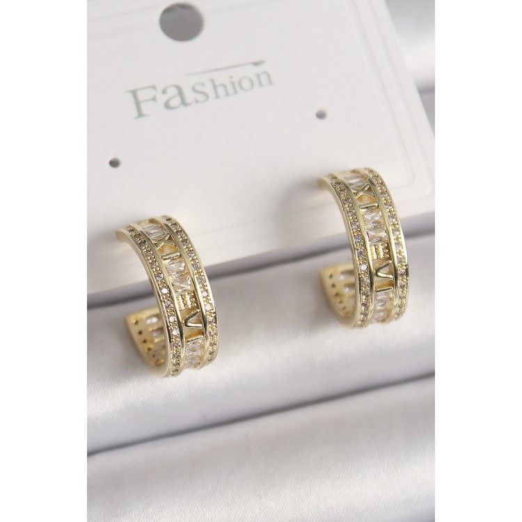 Pirinç Gold Renk Zirkon Taşlı İşleme Detay Halka Model Kadın Küpe - TJ-BKP9913 Pirinç Gold Renk Zirkon Taşlı İşleme Detay Halka Model Kadın Küpe - TJ-BKP9913