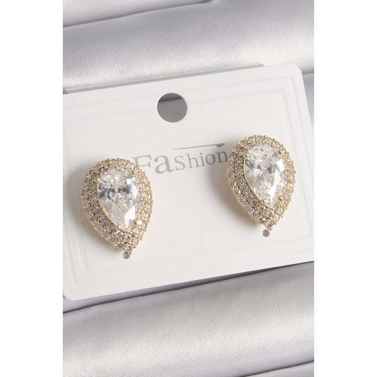 Pirinç Gold Renk Zirkon Taşlı Damla Model Kadın Küpe - TJ-BKP9917 Pirinç Gold Renk Zirkon Taşlı Damla Model Kadın Küpe - TJ-BKP9917