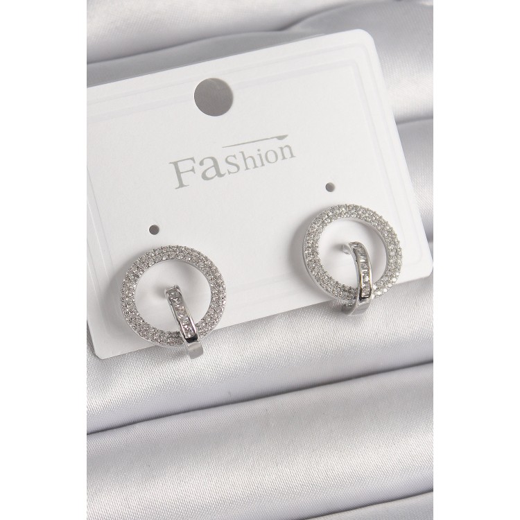 Pirinç Gümüş Renk Zirkon Taşlı Halka Model Kadın Küpe - TJ-BKP9924