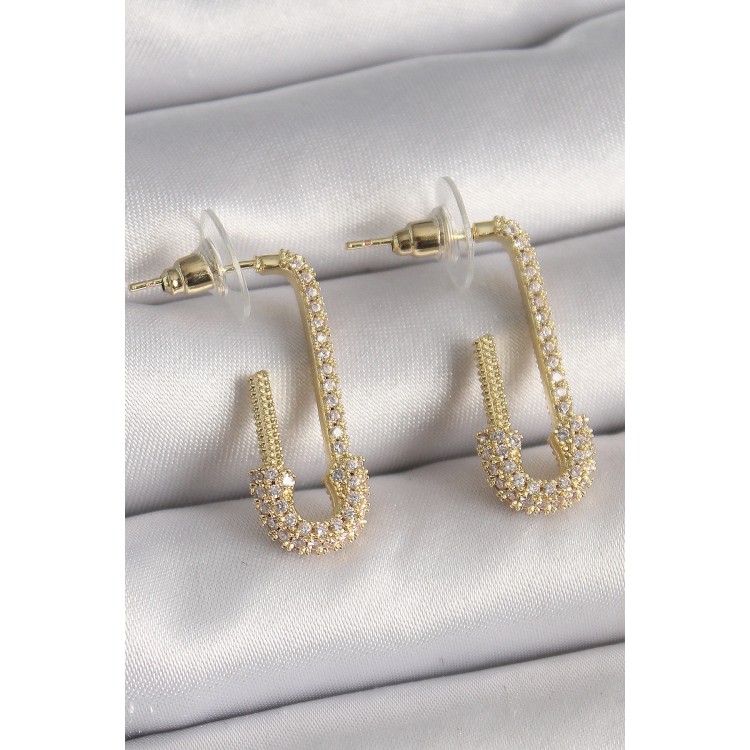 Pirinç Gold Renk Zirkon Taşlı Çengelli İğne Model Kadın Küpe - TJ-BKP9937 Pirinç Gold Renk Zirkon Taşlı Çengelli İğne Model Kadın Küpe - TJ-BKP9937