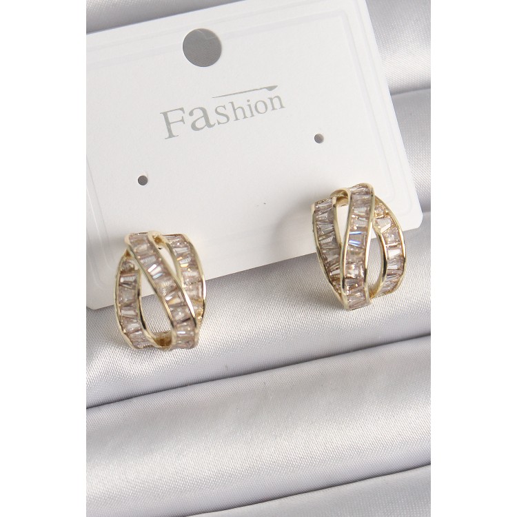 Pirinç Gold Renk Zirkon Taşlı Düğüm Halka Model Kadın Küpe - TJ-BKP9943 Pirinç Gold Renk Zirkon Taşlı Düğüm Halka Model Kadın Küpe - TJ-BKP9943