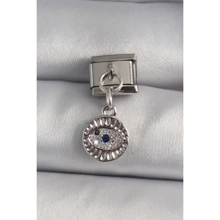 316L Çelik Gümüş Renk Sallantı Zirkon Taşlı Göz Model Nomination Charm - TJ-BC1157 316L Çelik Gümüş Renk Sallantı Zirkon Taşlı Göz Model Nomination Charm - TJ-BC1157