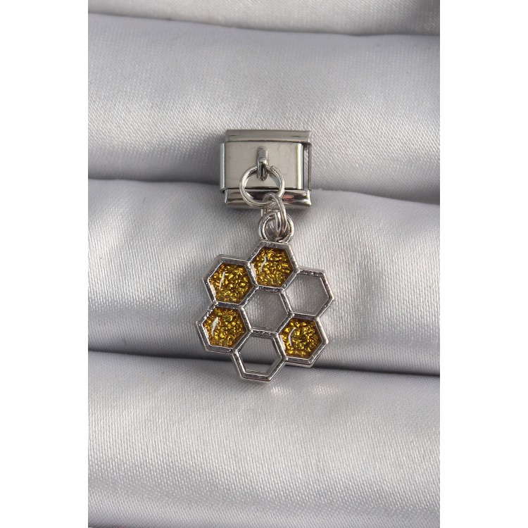 316L Çelik Gümüş Renk Sallantı Simli Bal Beteği Model Nomination Charm - TJ-BC1158 316L Çelik Gümüş Renk Sallantı Simli Bal Beteği Model Nomination Charm - TJ-BC1158