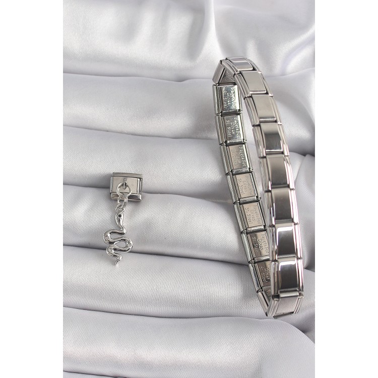 316L Çelik Gümüş Renk Sallantı Yılan Model Nomination Charm - TJ-BC1174