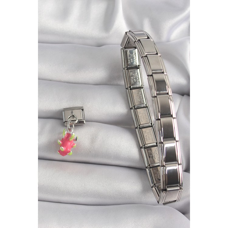 316L Çelik Gümüş Renk Sallantı Ejder Meyvesi Model Nomination Charm - TJ-BC1175