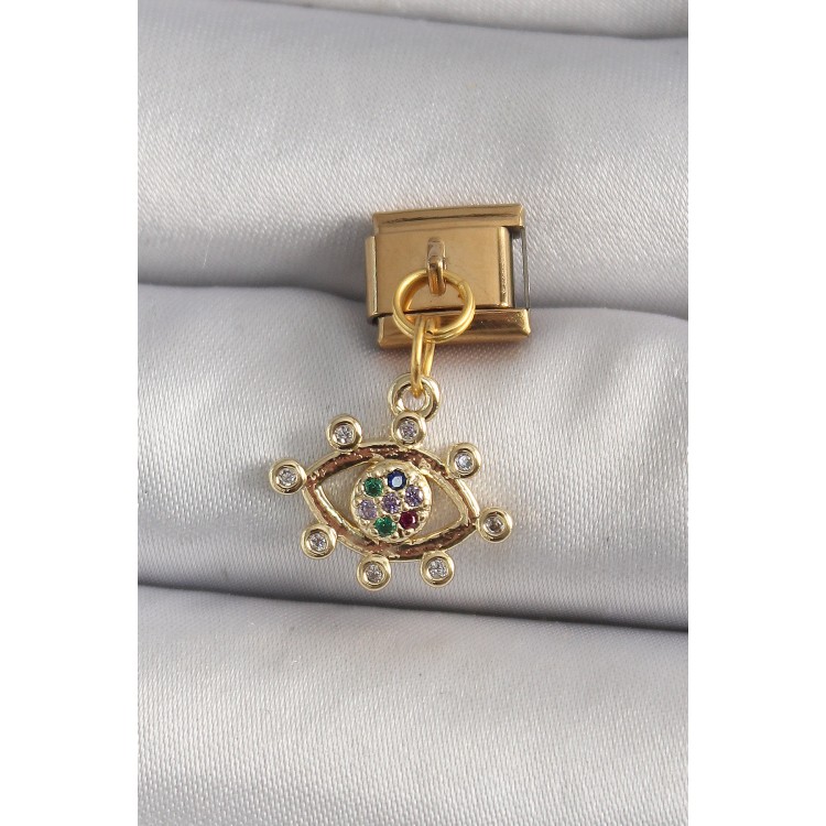 316L Çelik Gold Renk Sallantı Zirkon Taşlı Göz Model Nomination Charm - TJ-BC1195 316L Çelik Gold Renk Sallantı Zirkon Taşlı Göz Model Nomination Charm - TJ-BC1195