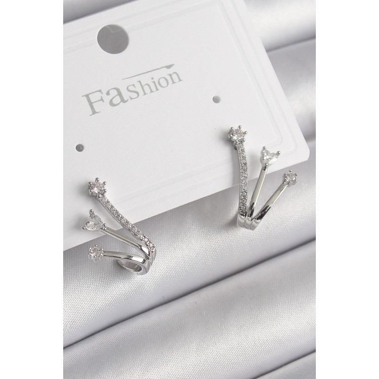 Pirinç Gümüş Renk Zirkon Taşlı Kadın Küpe - TJ-BKP9964