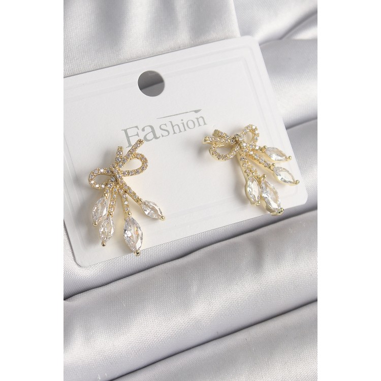 Pirinç Gold Renk Zirkon Taşlı Düğüm Model Damla Zirkon Taşlı Kadın Küpe - TJ-BKP9971 Pirinç Gold Renk Zirkon Taşlı Düğüm Model Damla Zirkon Taşlı Kadın Küpe - TJ-BKP9971