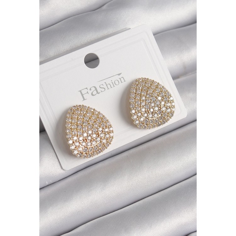 Pirinç Gold Renk Zirkon Taşlı Plaka Model Kadın Küpe - TJ-BKP9979 Pirinç Gold Renk Zirkon Taşlı Plaka Model Kadın Küpe - TJ-BKP9979