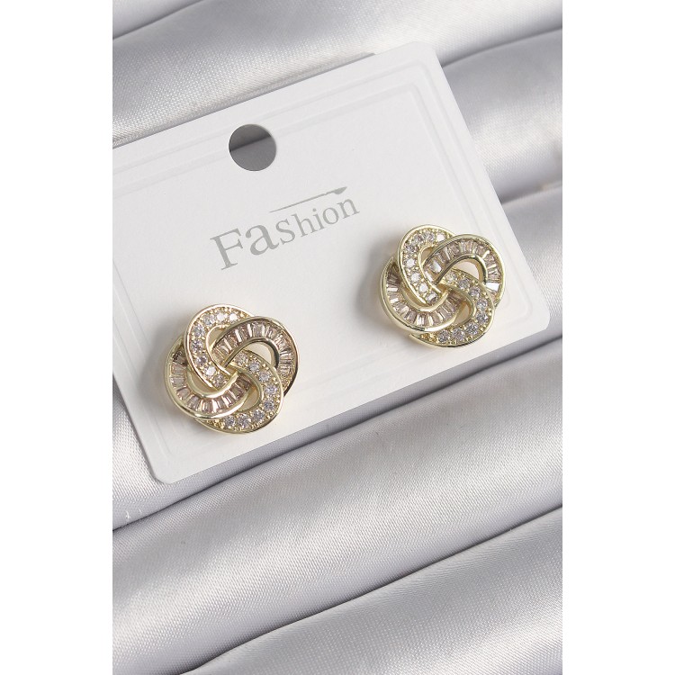 Brass Gold Color Zircon Stone Flower Model Women's Earrings - TJ-BKP9983