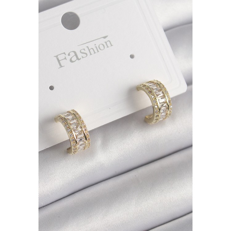 Pirinç Gold Renk Zirkon Taşlı Halka Model Kadın Küpe - TJ-BKP9987 Pirinç Gold Renk Zirkon Taşlı Halka Model Kadın Küpe - TJ-BKP9987