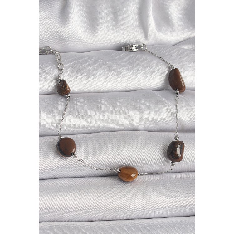 316L Çelik Gümüş Renk Zincir Kahverengi Doğaltaş Model Kadın Bileklik - TJ-BB6596 316L Çelik Gümüş Renk Zincir Kahverengi Doğaltaş Model Kadın Bileklik - TJ-BB6596