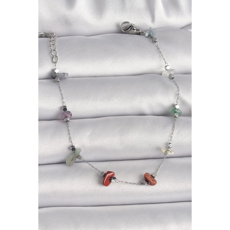 316L Steel Silver Color Chain Colorful Natural Stone Women's Bracelet - TJ-BB6598 316L Steel Silver Color Chain Colorful Natural Stone Women's Bracelet - TJ-BB6598