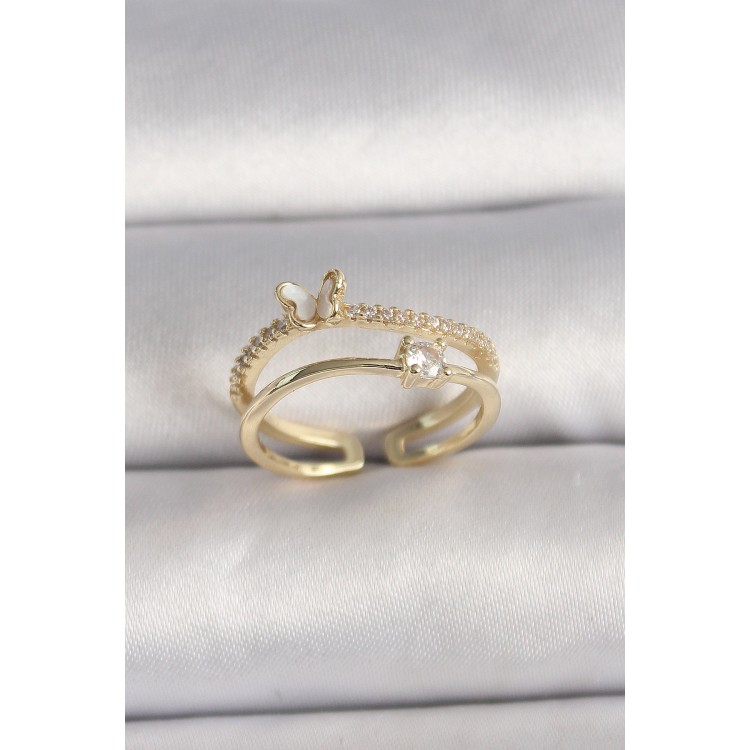 Pirinç Gold Renk Zirkon Taş Detaylı Kelebek Figür Ayarlanabilir Yüzük - TJ-BYK3527 Pirinç Gold Renk Zirkon Taş Detaylı Kelebek Figür Ayarlanabilir Yüzük - TJ-BYK3527