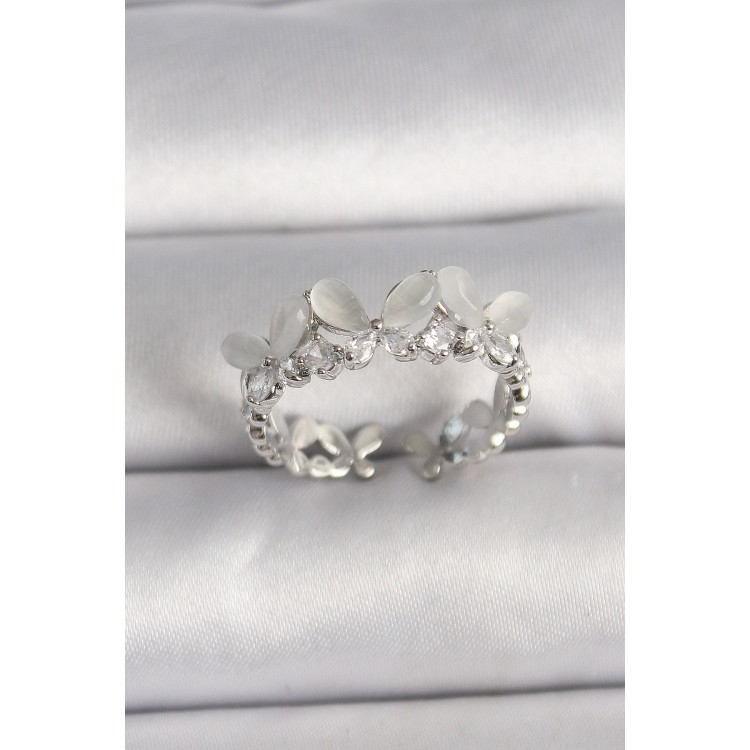 Pirinç Gümüş Renk Zirkon Taşlı Beyaz Mineli Kelebek Model Ayarlanabilir Yüzük - TJ-BYK3530 Pirinç Gümüş Renk Zirkon Taşlı Beyaz Mineli Kelebek Model Ayarlanabilir Yüzük - TJ-BYK3530