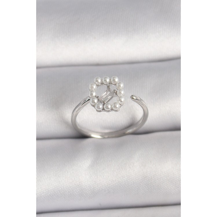 Pirinç Gümüş Renk Zirkon Taş Detaylı İncili Ayarlanabilir Yüzük - TJ-BYK3542 Pirinç Gümüş Renk Zirkon Taş Detaylı İncili Ayarlanabilir Yüzük - TJ-BYK3542