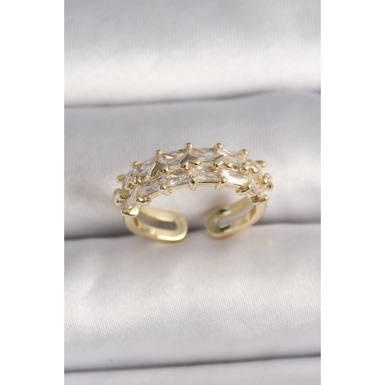 Pirinç Gold Renk Zirkon Taşlı Ayarlanabilir Yüzük - TJ-BYK3543 Pirinç Gold Renk Zirkon Taşlı Ayarlanabilir Yüzük - TJ-BYK3543