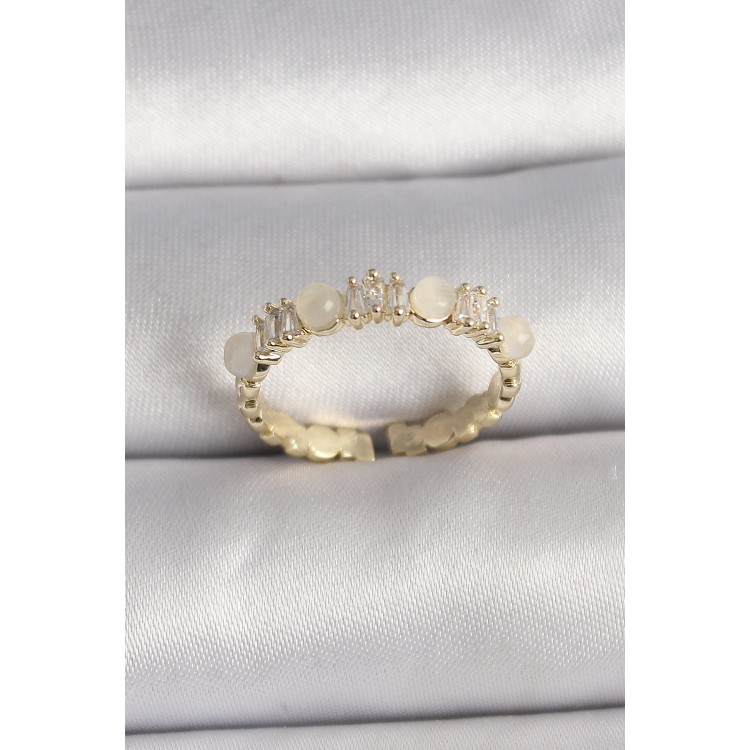 Pirinç Gold Renk Zirkon Taşlı Beyaz Mineli Ayarlanabilir Yüzük - TJ-BYK3559 Pirinç Gold Renk Zirkon Taşlı Beyaz Mineli Ayarlanabilir Yüzük - TJ-BYK3559