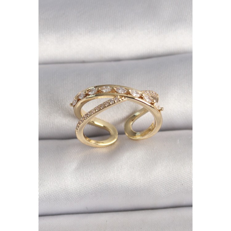 Pirinç Gold Renk Zirkon Taşlı Ayarlanabilir Kadın Yüzük - TJ-BYK3577 Pirinç Gold Renk Zirkon Taşlı Ayarlanabilir Kadın Yüzük - TJ-BYK3577