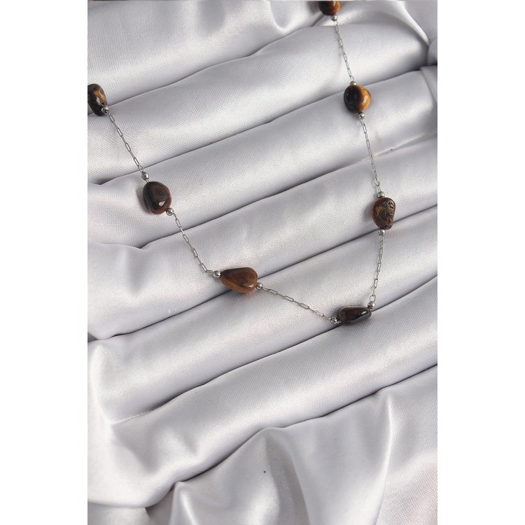 316L Çelik Gümüş Renk Zincir Kahverengi Doğaltaş Model Kadın Kolye - TJ-BKO9662 316L Çelik Gümüş Renk Zincir Kahverengi Doğaltaş Model Kadın Kolye - TJ-BKO9662