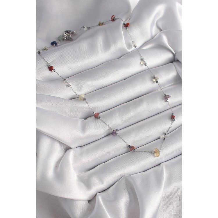 316L Steel Silver Color Chain Colorful Natural Stone Model Women's Necklace - TJ-BKO9664